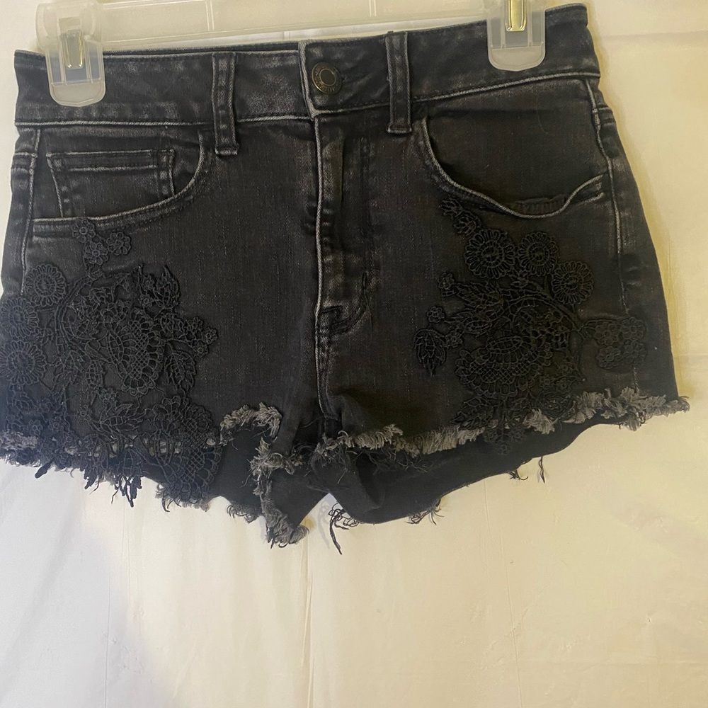 American eagle black cut off shorts